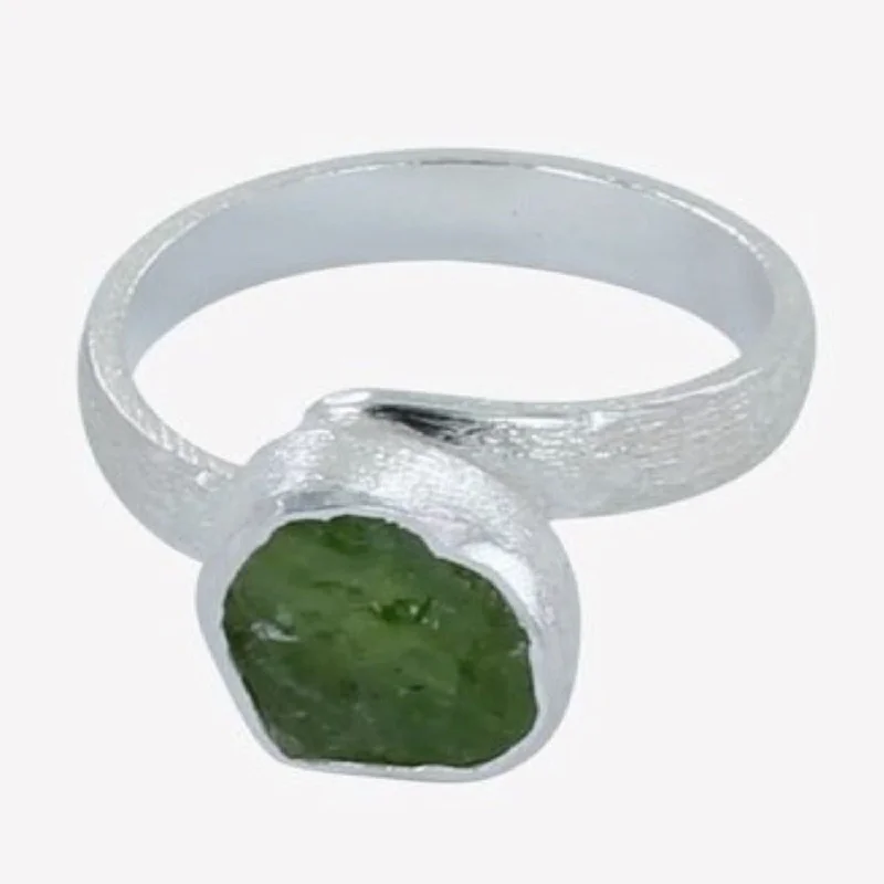 Sterling Silver and Rough Peridot Adjustable Ring