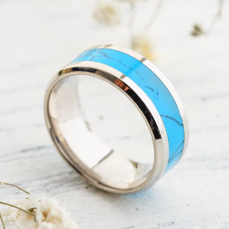 Blue Turquoise Tungsten Ring