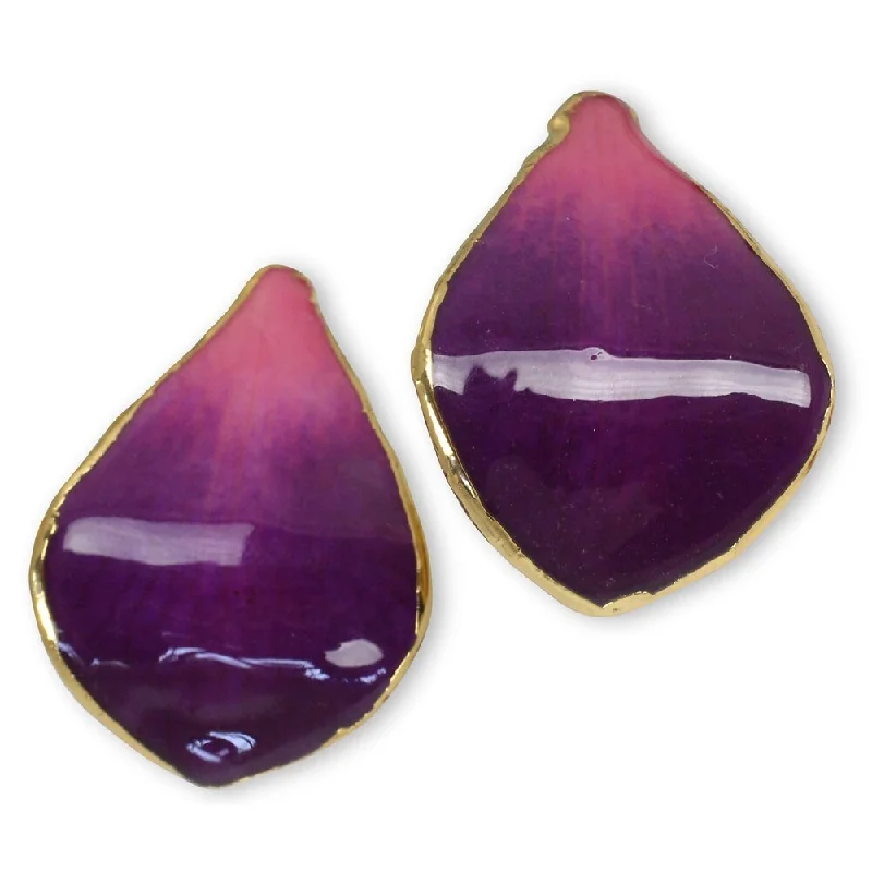 Novica Handmade Purple Tears Goldplated Natural Orchid Earrings