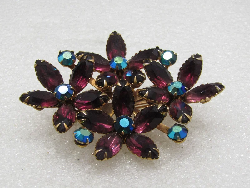 Vintage  Purple & Peachock A.B. Rhinestone Blossom Brooch, 1960's