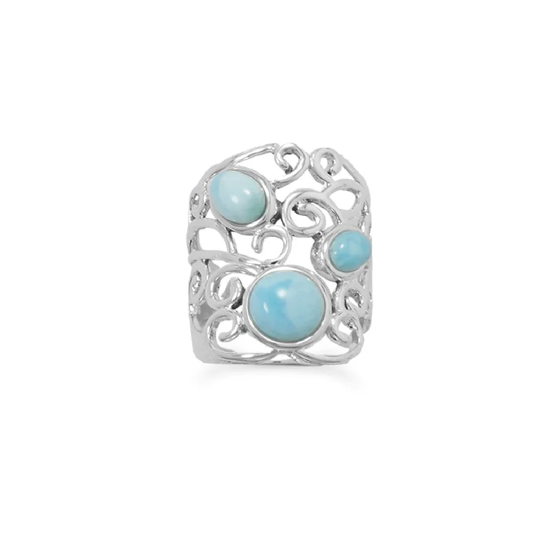 Polished Ornate Larimar Ring