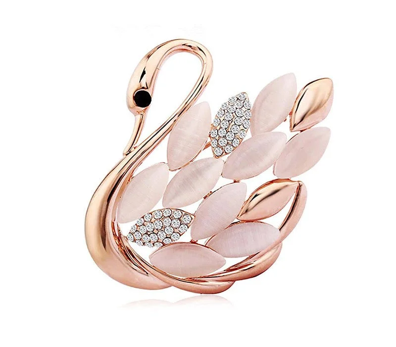 Rose Gold Swan Brooch Rhinestone Crystal BR-02