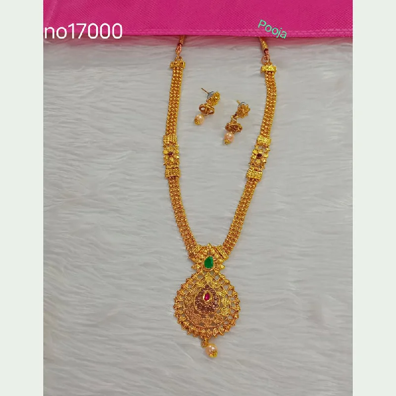 Pooja Bangles Gold Plated Pota Stone Long Necklace Set