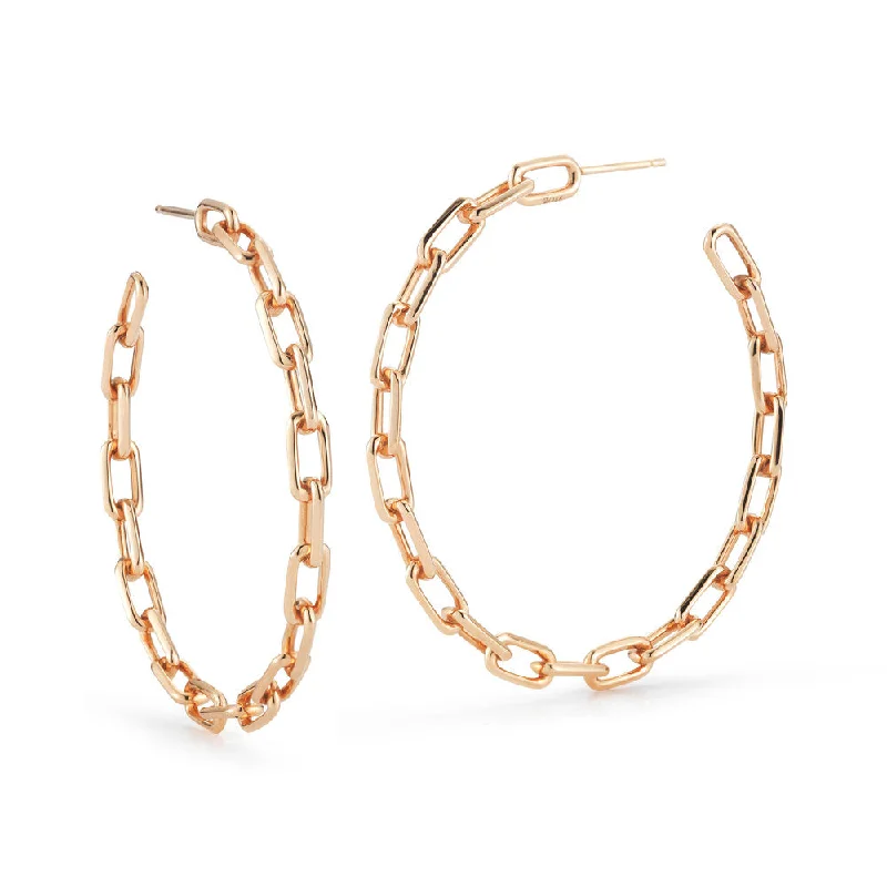 SAXON 18K 2" CHAIN LINK HOOP EARRINGS