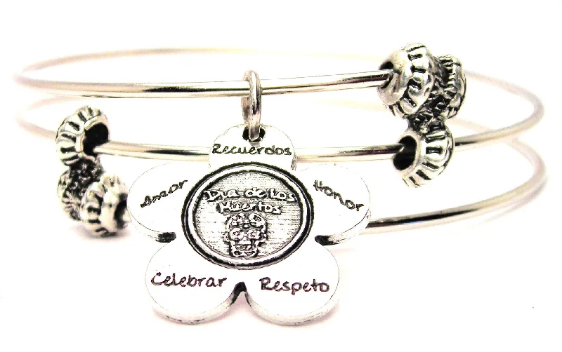 The Dia de los Muertos Flower Small Triple Style Expandable Bangle Bracelet