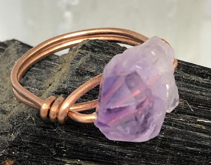 Amethyst Nodule from Madagascar Copper Bead Ring