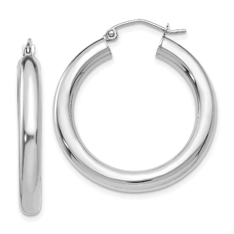 Curata 10k White Gold 30x4mm Polished Classic Round Tube Hoop Earrings