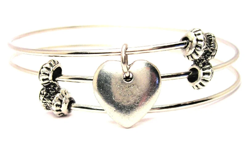 3D Solid Heart Triple Style Expandable Bangle Bracelet