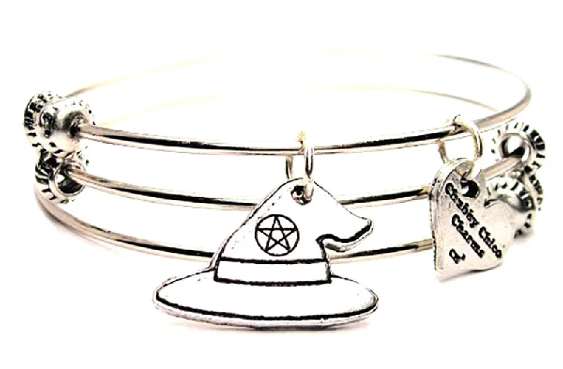 Witch Hat With Pentacle Triple Style Expandable Bangle Bracelet