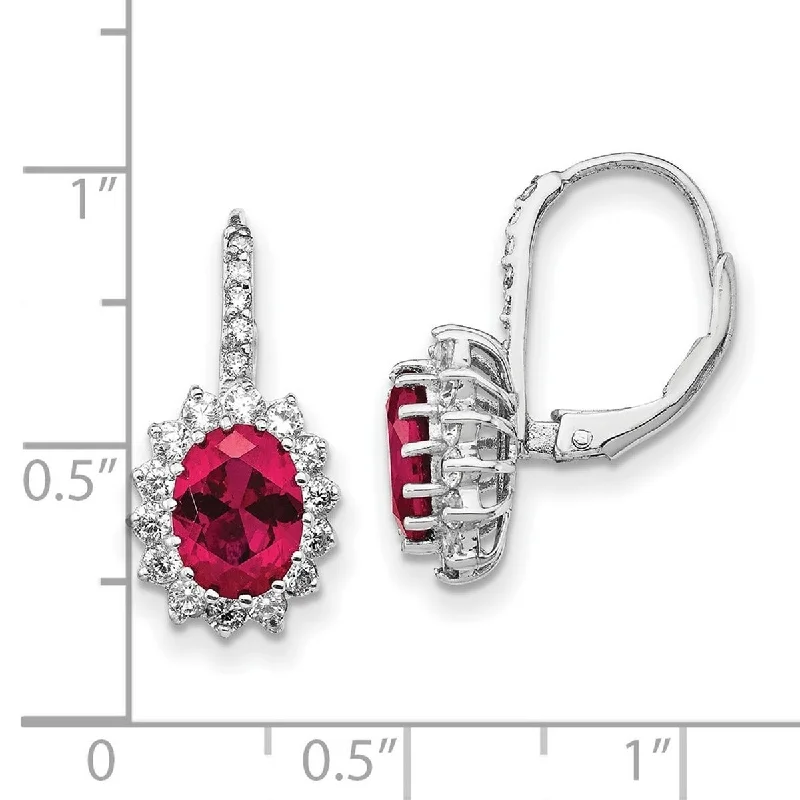 Curata 925 Sterling Silver 20x10mm Ruby and Cubic Zirconia Leverback Earrings