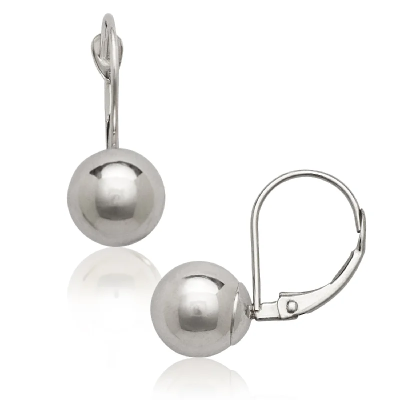 Curata 14k White Gold Polished 8x20mm Ball Stationary Lever Back Earrings