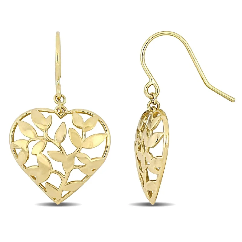 Miadora 10k Yellow Gold Heart and Leaf Hook Earrings