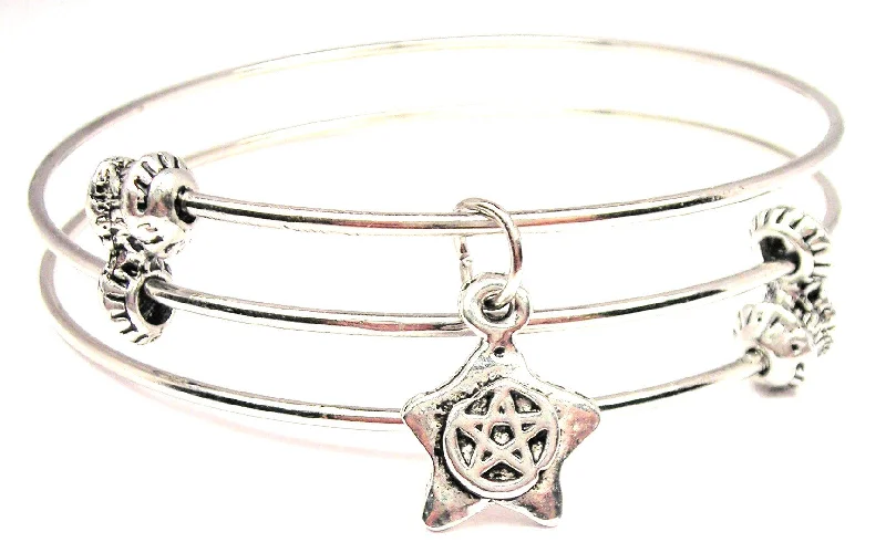 Star With Pentacle Triple Style Expandable Bangle Bracelet