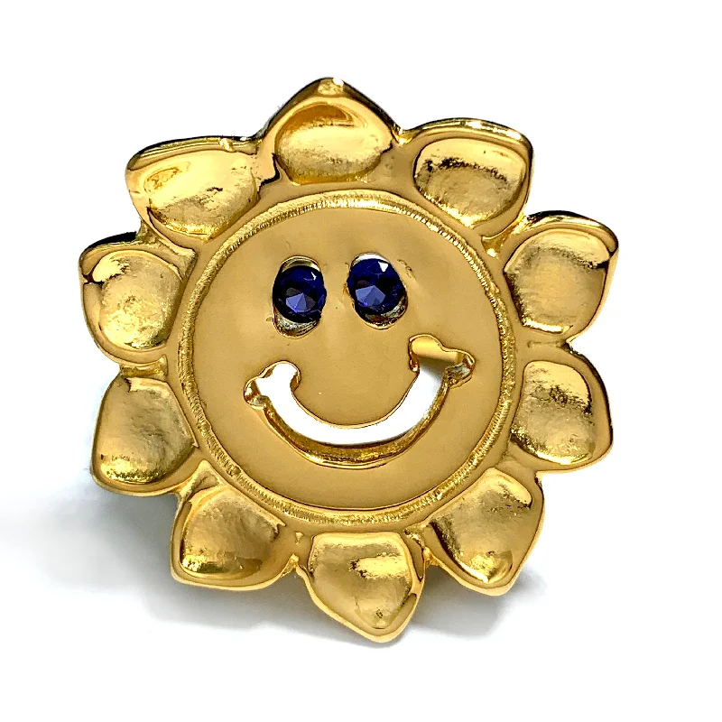 Custom 18k Plated Sunflower Happy Face Ring Size 5.5