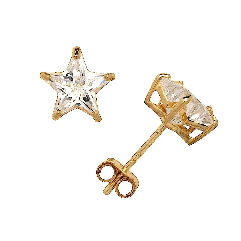 Curata 14k Gold 6mm Star-Shape Cubic Zirconia Basket Post Stud Earrings