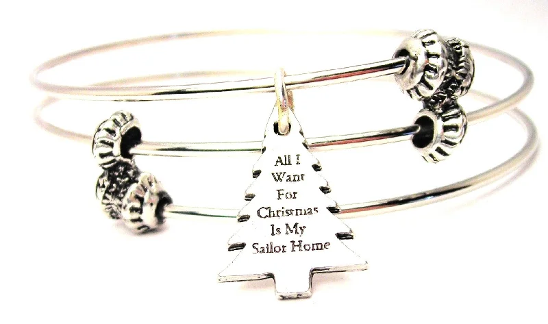 All I Want For Christmas is My Sailor Home Triple Style Expandable Bangle Bracelet