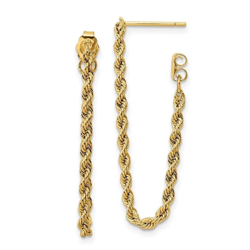 Curata 14k Yellow Gold 34.6x2.15mm Rope Chain Hoop Earrings