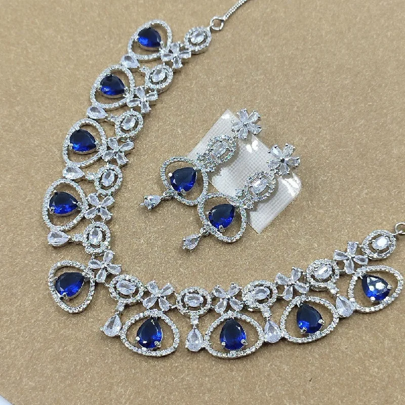 Akruti Collection Silver Plated AD Necklace Set