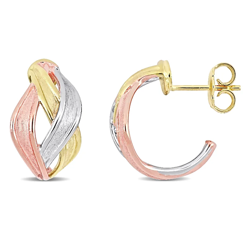 Miadora 18k 3-Tone Gold Twisted Hoop Drop Earrings