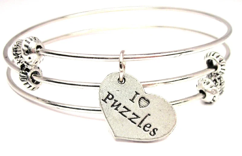 I Love Puzzles Triple Style Expandable Bangle Bracelet