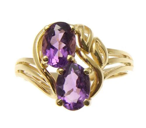 GENUINE 1.50CT OVAL AMETHYST RING SOLID 14K YELLOW GOLD