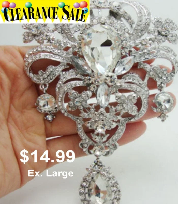 SALE! Brooch Extra Large Flower Pendant Pin Rhinestone Crystal BR-004