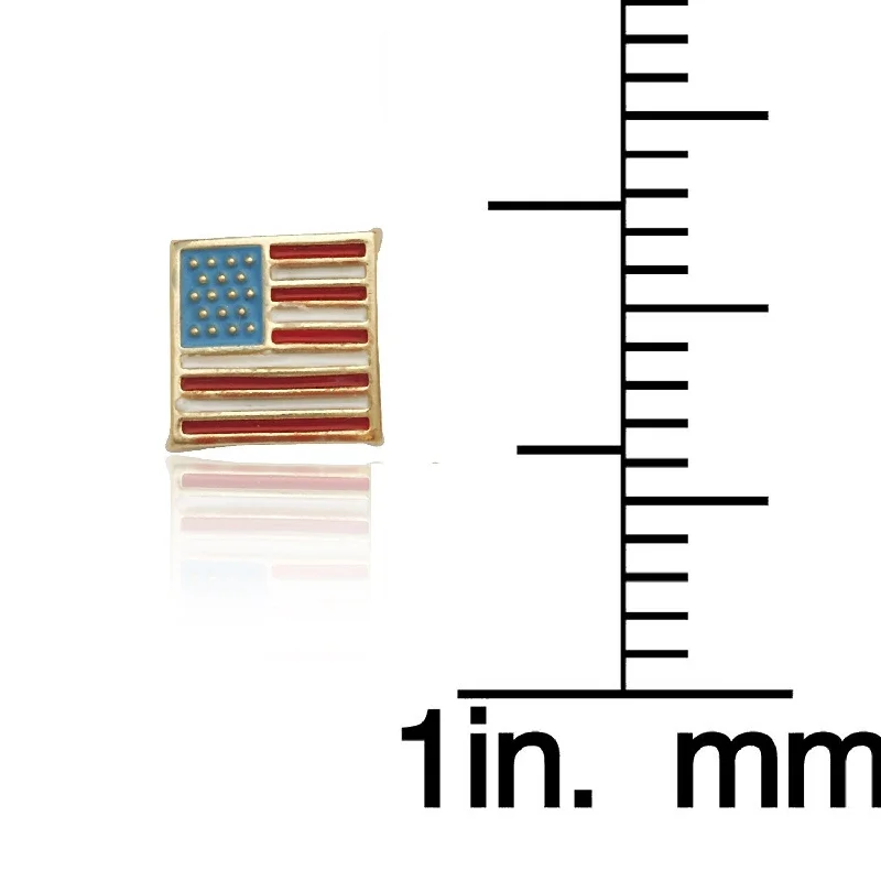 Curata 14k Yellow Gold Enamel American Flag Screw-back Earrings