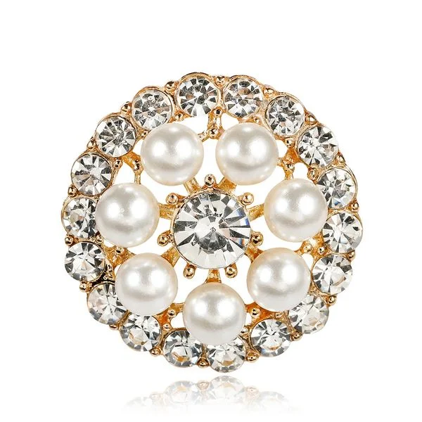 Gold Silver Rhinestones & Pearls Brooch  BR-906