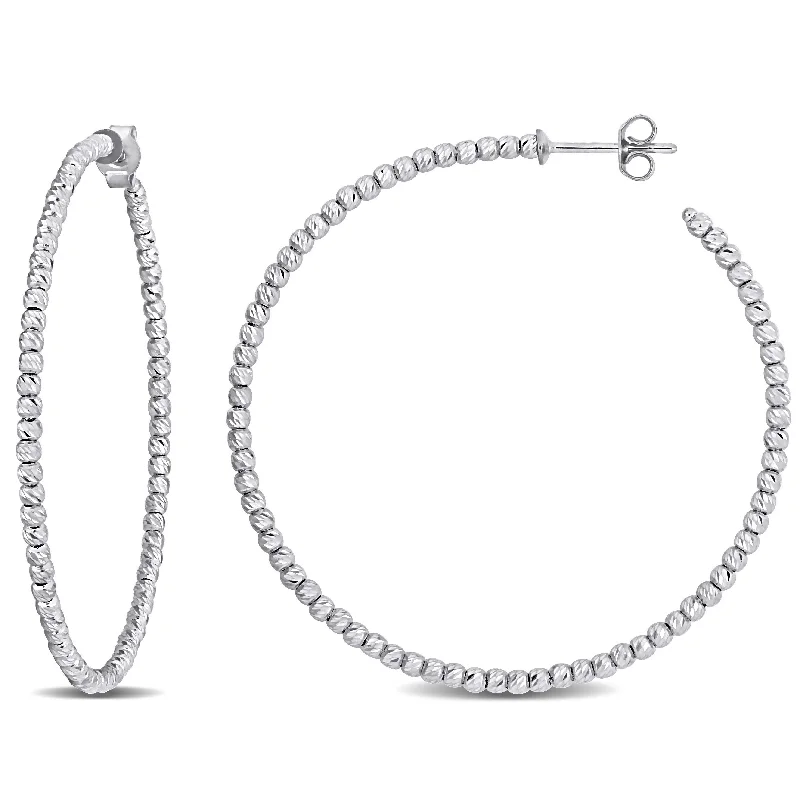 Miadora 18k White Gold Diamond-cut Beaded Hoop Earrings