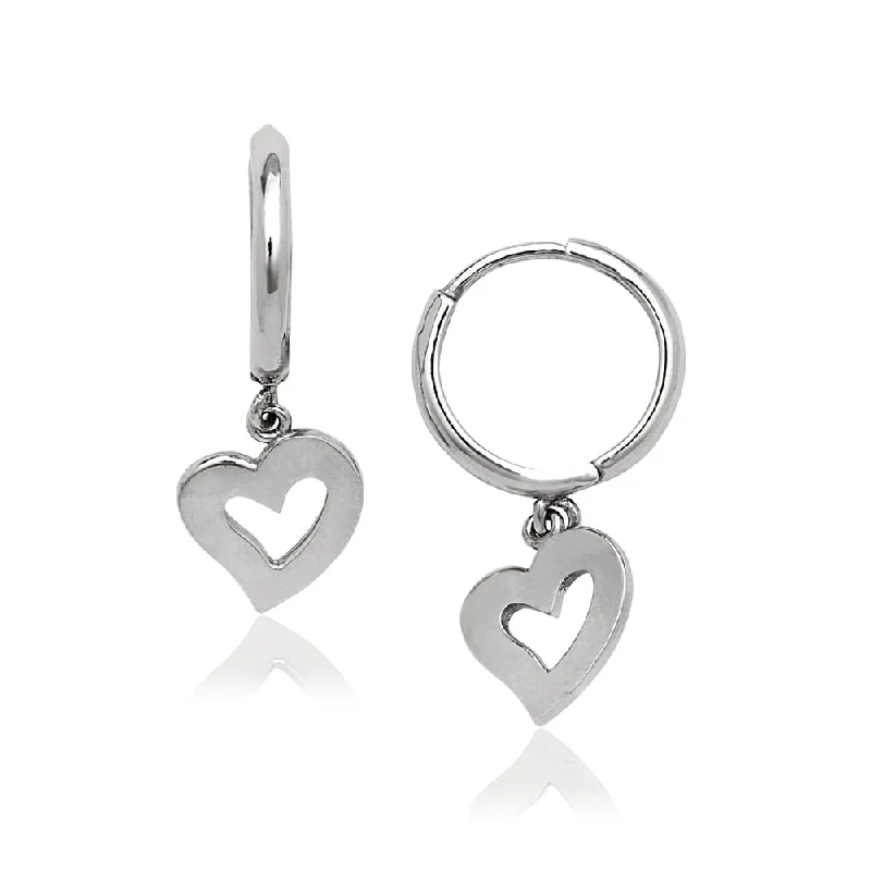 Curata 14k Gold Dangling Abstract Heart Endless Hoop Earrings - White