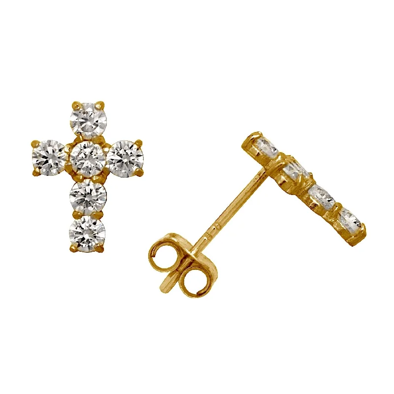 Curata 14k Gold Small Round Cubic Zirconia Cross Post Stud Earrings