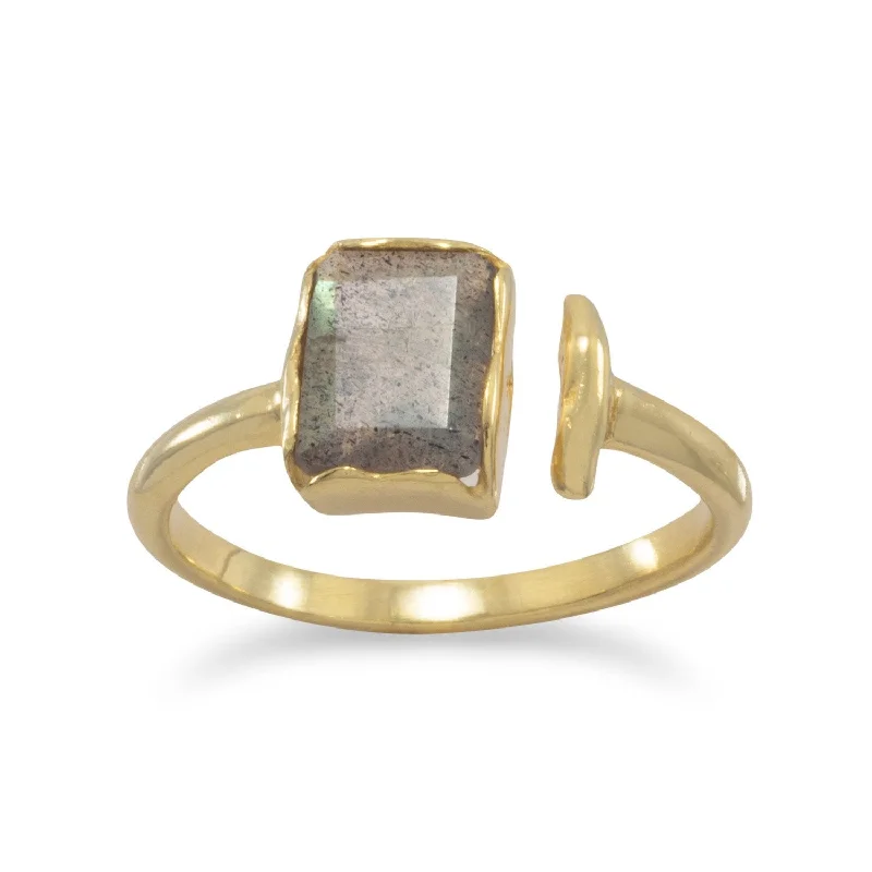 18 Karat Gold Plated Rectangular Labradorite Ring