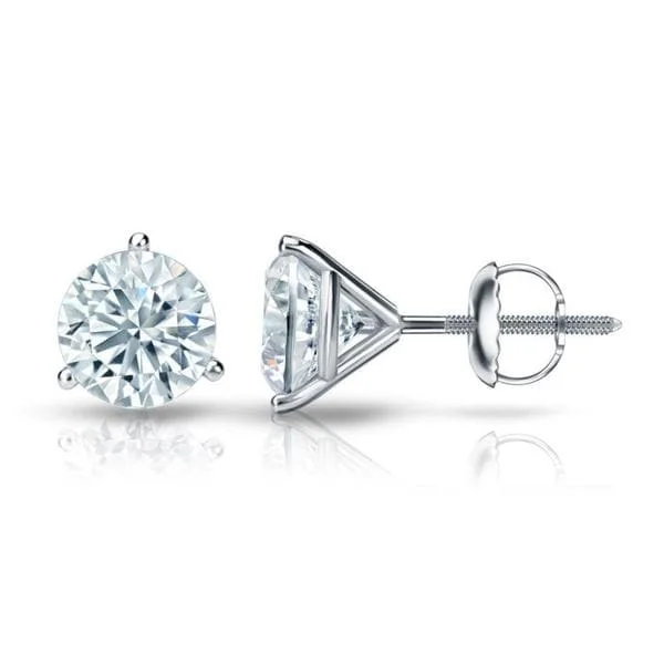 Auriya 14k Gold GIA Certified 4.00 carat TDW 3-Prong Martini Round Diamond Stud Earrings