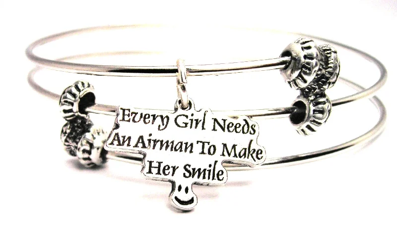 Every Girl Needs An Airman To Make Her Smile Triple Style Expandable Bangle Bracelet