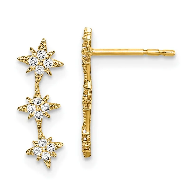 Curata 14k Yellow Gold CZ Cubic Zirconia Star Drop Bar Dangle Post Earrings