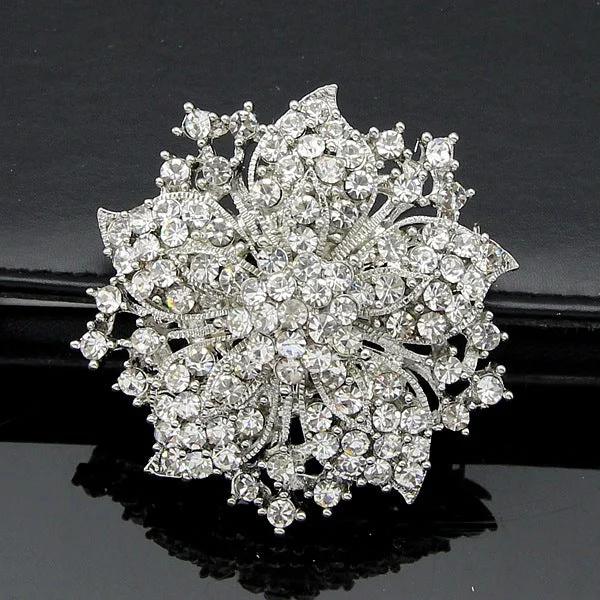 Rhinestone Flower Brooch Gold or Silver BR-772