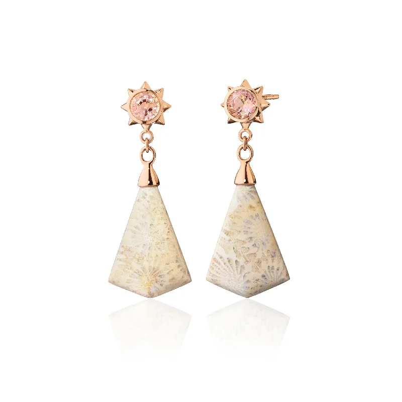 Special Edition “Star Dust” Petrified Coral Drop Earrings with Autumn Tourmaline