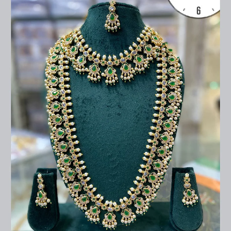 Manisha Jewellery  Gold Plated Pota Stone And Pearl Necklace Combo