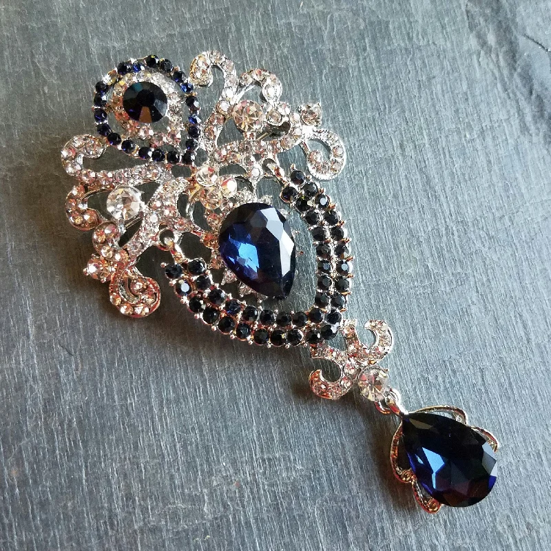 Dangling Dark Navy Ornate Brooch