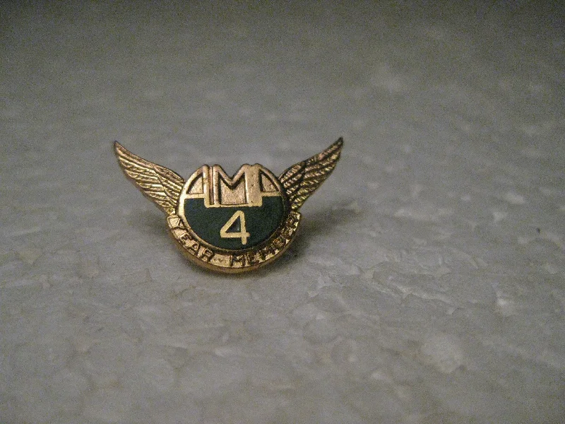 Vintage American Motorcycle Association 4 Year Member Pin, Winged, Gold Tone, Enameled