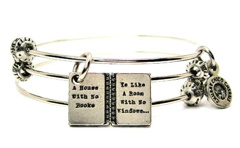 A House With No Books Is Like A Room With No Windows Triple Style Expandable Bangle Bracelet