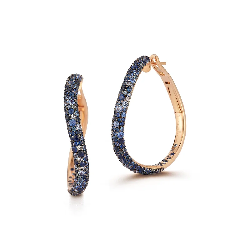 JULIAN 18K GOLD AND BLUE SAPPHIRE CURVED HOOP EARRINGS