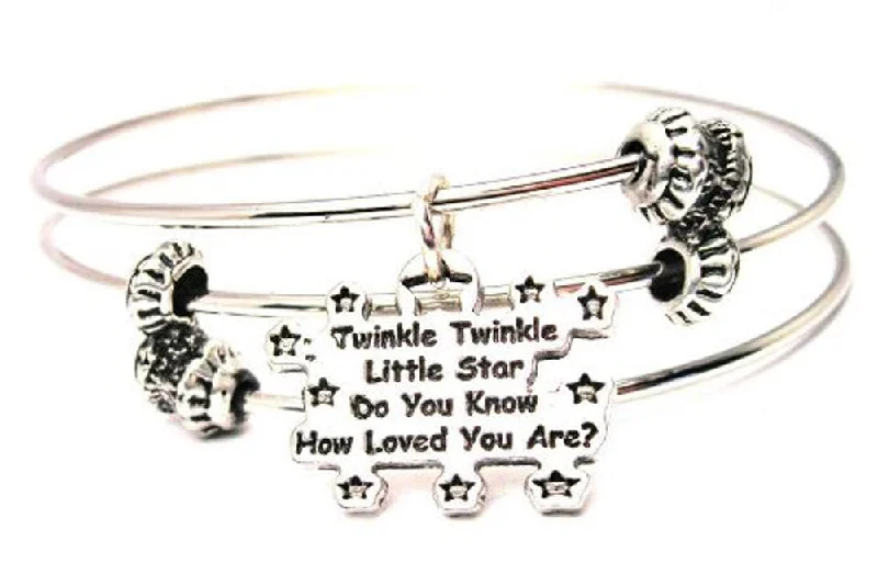 Twinkle Twinkle Little Star Do You Know How Loved You Are Triple Style Expandable Bangle Bracelet