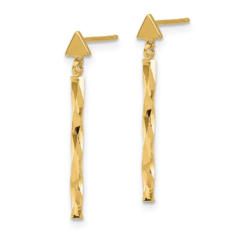 Curata 14k Yellow Gold 27x1.75mm Twist Bar Long Drop Dangle Earrings