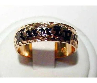 14K ROSE GOLD PERSONALIZED CUSTOM MADE 8MM HAWAIIAN BLACK ENAMEL RING