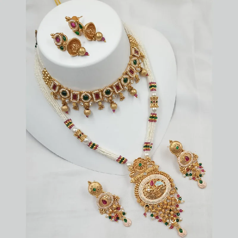 Padmawati Bangles Gold Plated Kundan Stone And Pearls Double Necklace Set