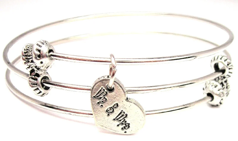 Mr. & Mrs. Accent Heart Triple Style Expandable Bangle Bracelet