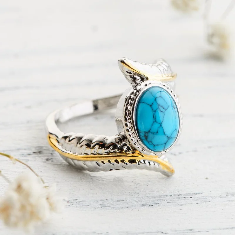 Feather Turquoise Crystal Ring