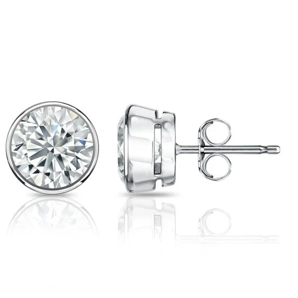 Auriya 14k Gold GIA Certified 3.70 carat TDW Bezel Set Round Diamond Stud Earrings