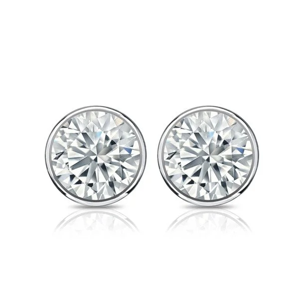 Auriya 4.70ctw Round Diamond Stud Earrings Bezel-set 18k Gold - GIA Certified